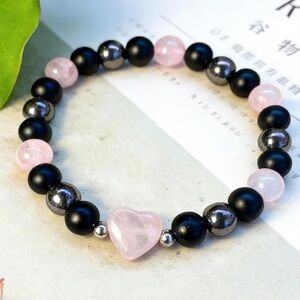 🆕New Triple Protection Gemstone Bracelet- Rose Quartz & Hematite & Onyx 8mm